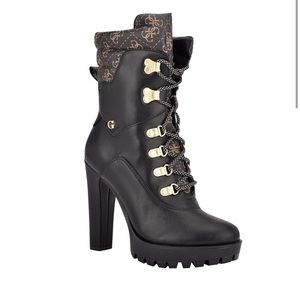 GUESS women tessey high heel combat booties